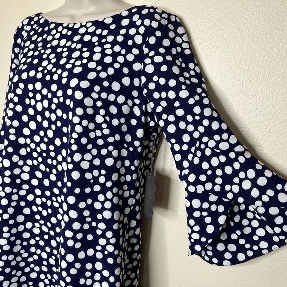 NWT Vince Camuto Navy White Polka Dot Bell Tulip Sleeve Shift Dress Women 10 - Picture 4 of 13